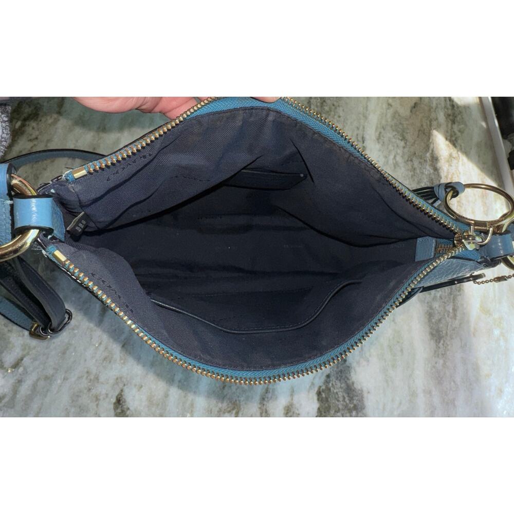 Coach Blue Chaise Pansy Floral Print Leather Adjustable Crossbody Purse Keychain - Picture 9 of 12
